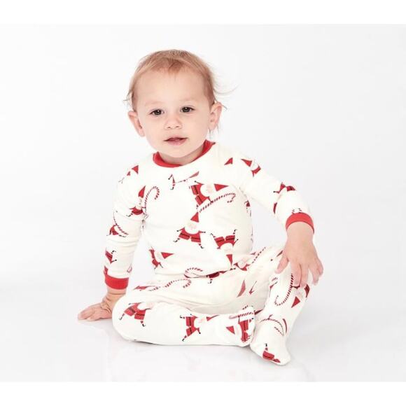 west elm x pbk Modern Smiley Santa Organic Nursery Pajamas - Picture 1 of 5